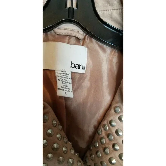 Bar III Peach Faux Leather Studded Moto Jacket Large - Picture 4 of 6